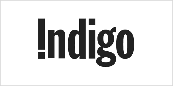 Indigo logo with bold black text.