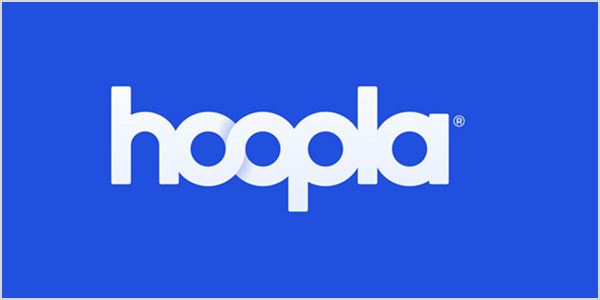 Hoopla logo on a blue background.
