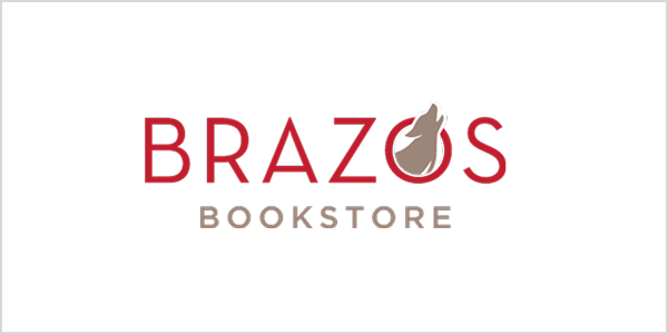 Brazos Bookstore logo with stylized flame.