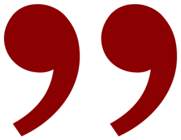 Red quotation marks on a black background.